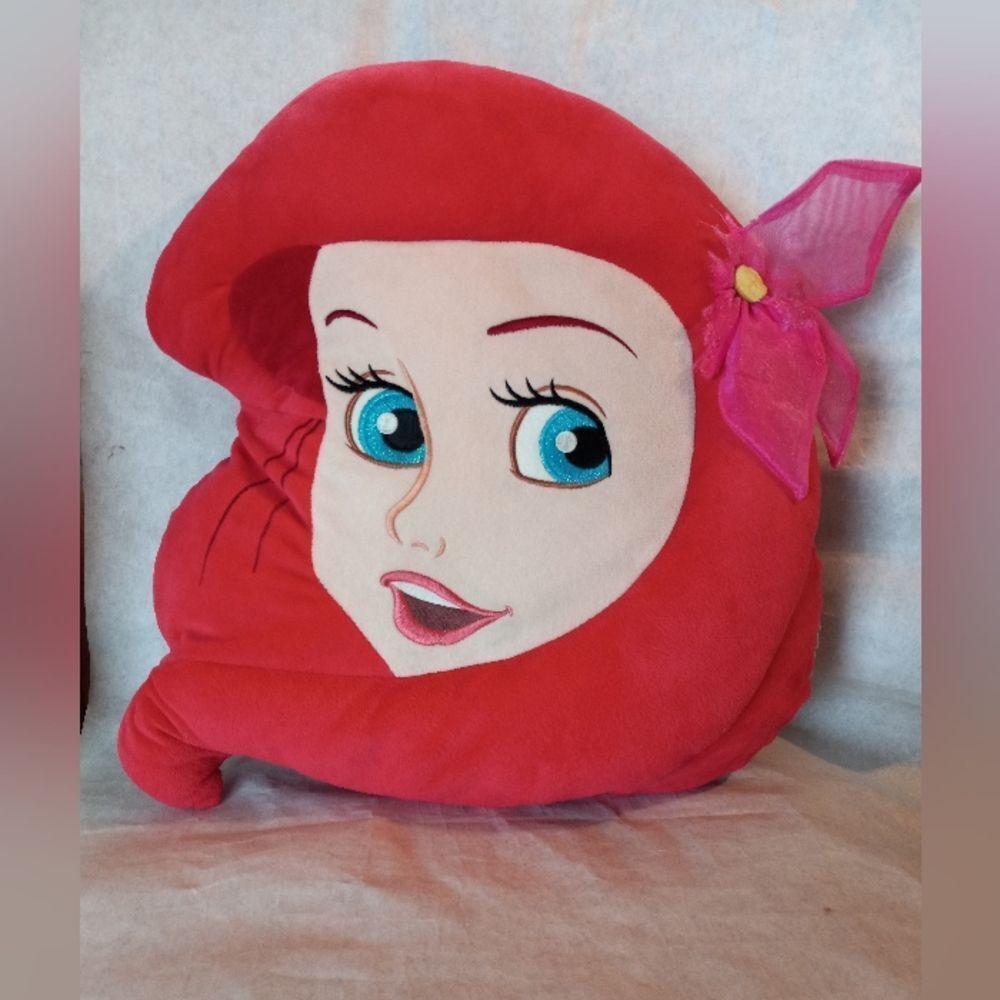 Disney Store Princess Ariel Little Mermaid Face Large Pillow Hair Bow 13…